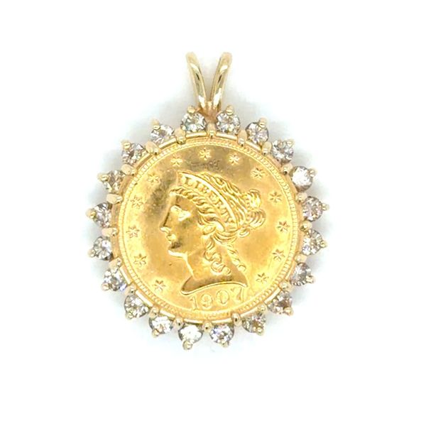 Estate 1907 Gold Coin with Diamond Bezel Pendant Georgetown Jewelers Wood Dale, IL
