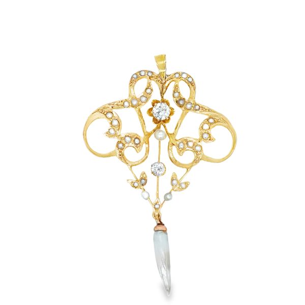 Estate Diamond and Pearl Art Nouveau Pendant Georgetown Jewelers Wood Dale, IL