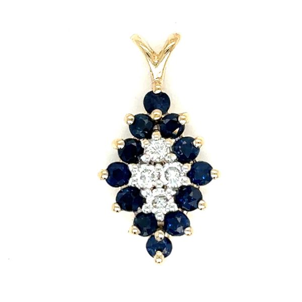 Estate 14K Yellow Gold Marquise Shape Sapphire and Diamond Pendant Georgetown Jewelers Wood Dale, IL