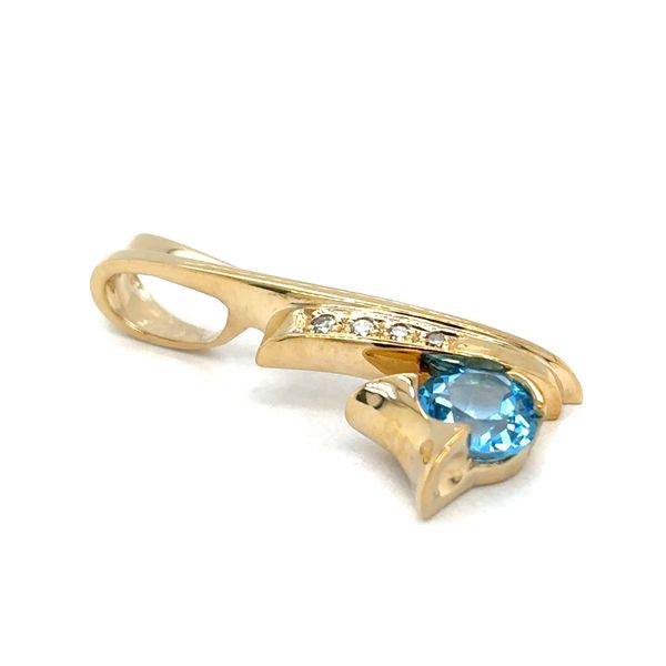 Estate 14K Yellow Gold Blue Topaz & Diamond Slide Pendant Image 2 Georgetown Jewelers Wood Dale, IL
