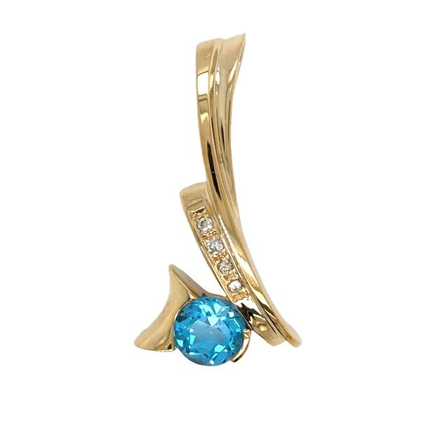 Estate 14K Yellow Gold Blue Topaz & Diamond Slide Pendant Georgetown Jewelers Wood Dale, IL
