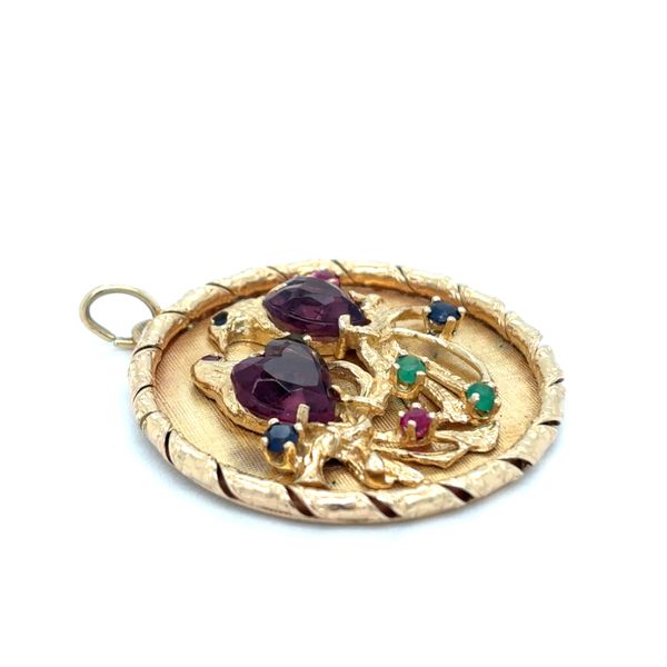 Estate 14K Yellow Gold Gemstone Love Birds Pendant Image 2 Georgetown Jewelers Wood Dale, IL
