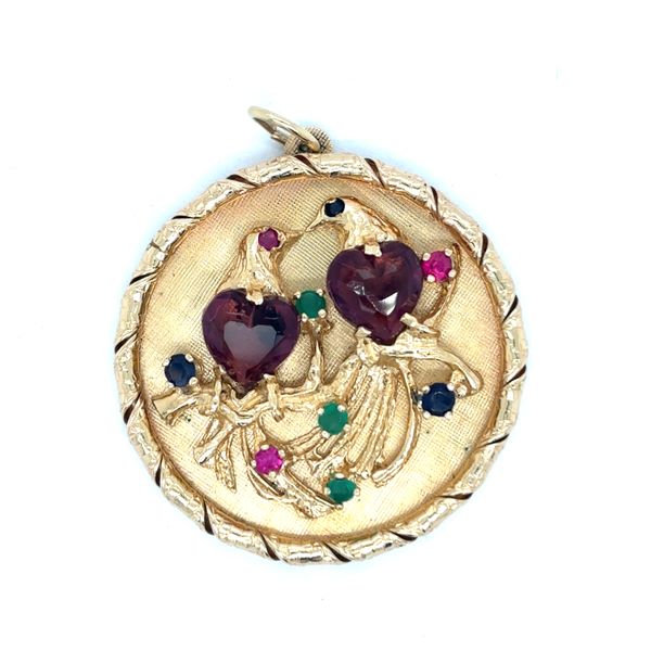 Estate 14K Yellow Gold Gemstone Love Birds Pendant Georgetown Jewelers Wood Dale, IL