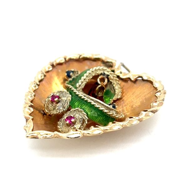 Estate 14K Yellow Gold Imitation Gems Heart and Baby Carriage Pendant Image 2 Georgetown Jewelers Wood Dale, IL