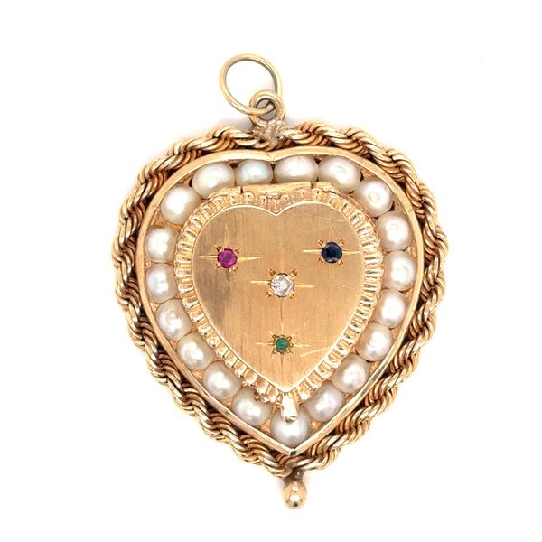 Estate 14K Yellow Gold Colored Gemstone Heart Locket Georgetown Jewelers Wood Dale, IL