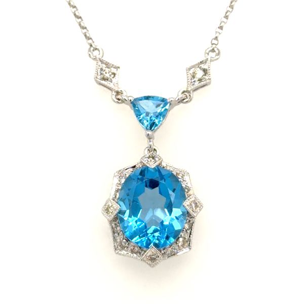 Estate White Gold Blue Topaz & Diamond Necklace Georgetown Jewelers Wood Dale, IL