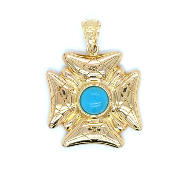 Estate Yellow Gold Maltese Cross With Turquoise Pendant Georgetown Jewelers Wood Dale, IL
