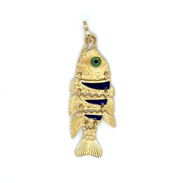 Estate Yellow Gold Enameled Articulated Fish Pendant Georgetown Jewelers Wood Dale, IL