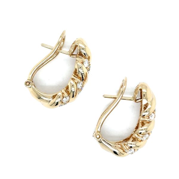 Estate 14K Yellow Gold J-Hoop Omega Diamond Earrings Image 2 Georgetown Jewelers Wood Dale, IL
