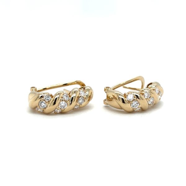 Estate 14K Yellow Gold J-Hoop Omega Diamond Earrings Georgetown Jewelers Wood Dale, IL