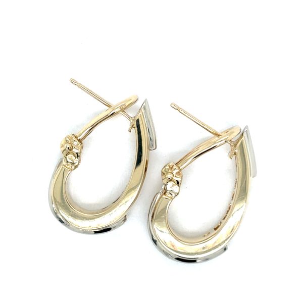 Estate 14K Yellow Gold Princess Cut Diamond J-Hoop Omega Earrings Image 2 Georgetown Jewelers Wood Dale, IL