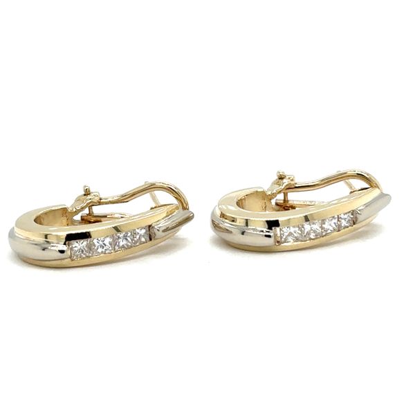Estate 14K Yellow Gold Princess Cut Diamond J-Hoop Omega Earrings Georgetown Jewelers Wood Dale, IL