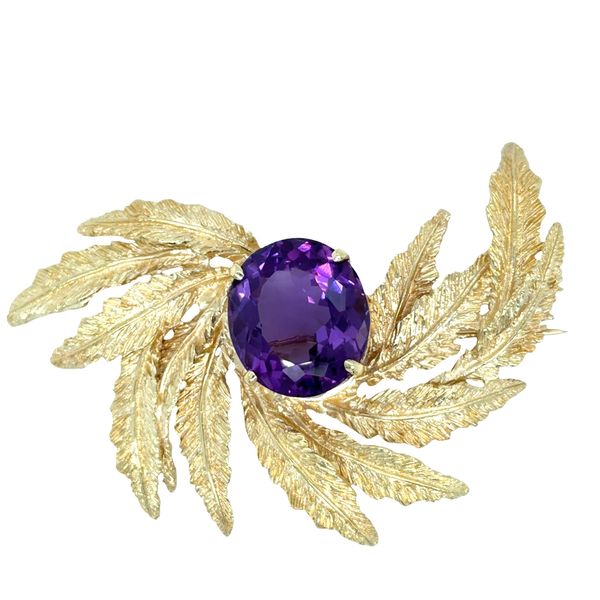 Estate 14K Yellow Gold Amethyst Leaf Brooch Georgetown Jewelers Wood Dale, IL