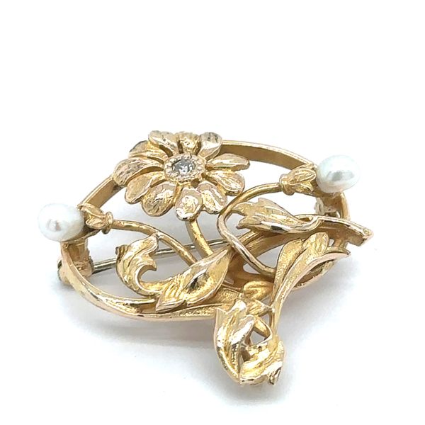 Estate 14K Yellow Gold Pearl Chatelaine Pin Georgetown Jewelers Wood Dale, IL