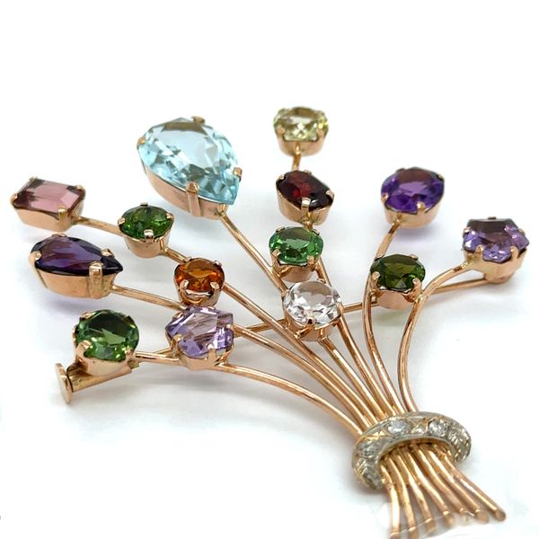 Estate 18K Yellow Gold Multicolored Gemstone Pin Georgetown Jewelers Wood Dale, IL