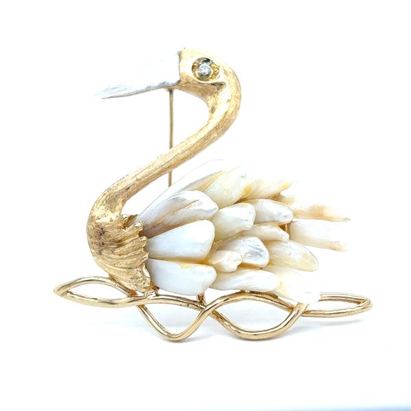 Estate 14K Yellow Gold Pearl Swan Pin / Brooch Georgetown Jewelers Wood Dale, IL
