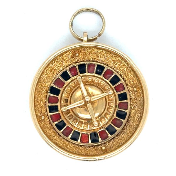 Estate 18K Yellow Gold Enamel Roulette Wheel Charm Georgetown Jewelers Wood Dale, IL