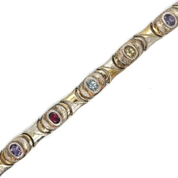 Estate Sterling Silver & Yellow Gold Plated Multi Gemston...