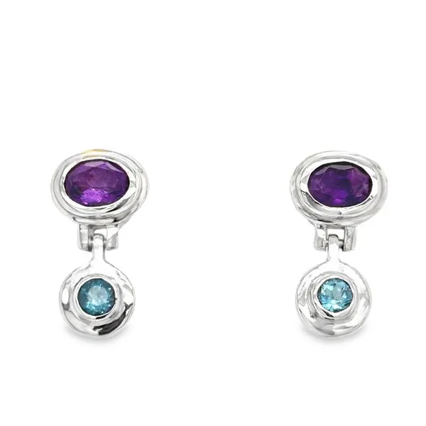 Estate Silver Amethyst and London Blue Topaz Studs