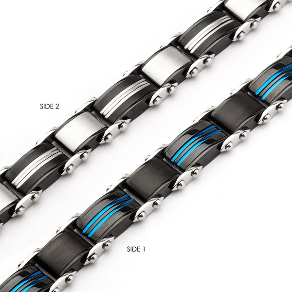 Stainless Steel / Black & Blue Reversible Bracelet Image 2 Georgetown Jewelers Wood Dale, IL