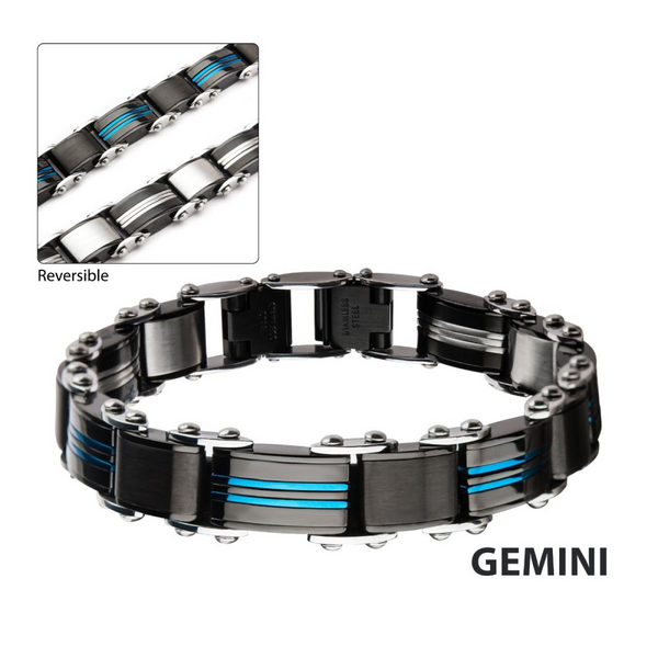 Stainless Steel / Black & Blue Reversible Bracelet Georgetown Jewelers Wood Dale, IL