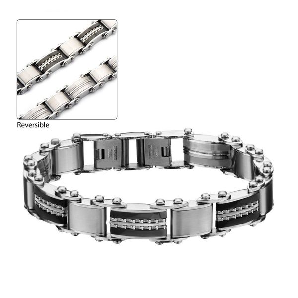 Stainless Steel / Black Plated Reversible Bracelet Georgetown Jewelers Wood Dale, IL