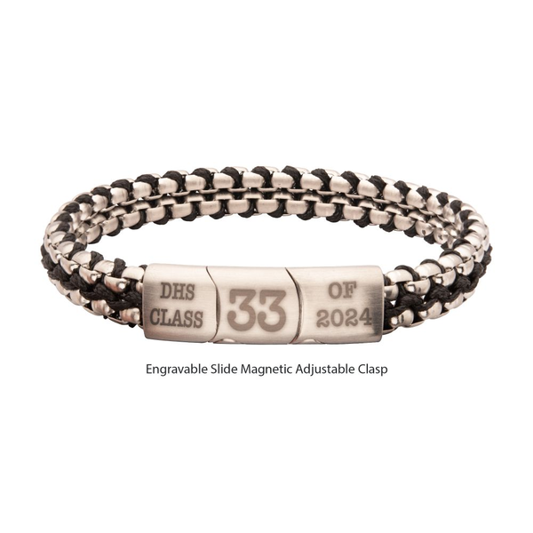 Stainless Steel Black Baseball Stitch Bracelet Image 2 Georgetown Jewelers Wood Dale, IL