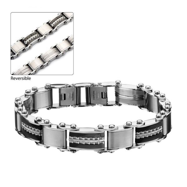 Stainless Steel / Black Plated Reversible Bracelet Georgetown Jewelers Wood Dale, IL