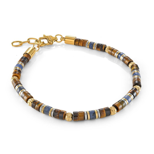 Stainless Steel Tiger's Eye and Soldalite Beaded Bracelet Georgetown Jewelers Wood Dale, IL