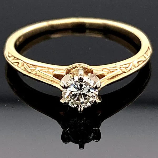 Carved Yellow Gold Solitaire Engagement Ring Geralds Jewelry Oak Harbor, WA