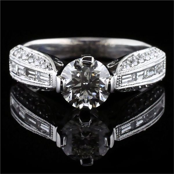 Baguette and Round Diamond Engagement Ring Geralds Jewelry Oak Harbor, WA
