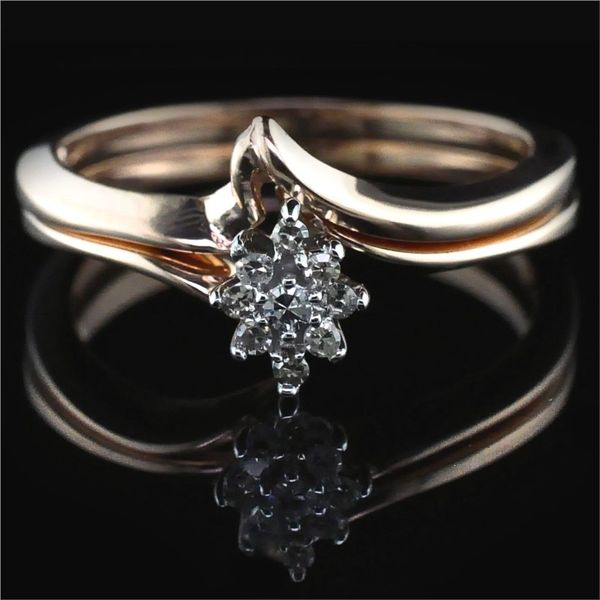 Rose Gold and Diamond Cluster Wedding Set Geralds Jewelry Oak Harbor, WA