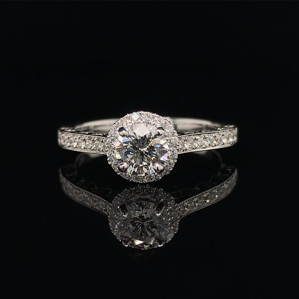 Hearts And Arrows Center Diamond Halo Engagement Ring Geralds Jewelry Oak Harbor, WA