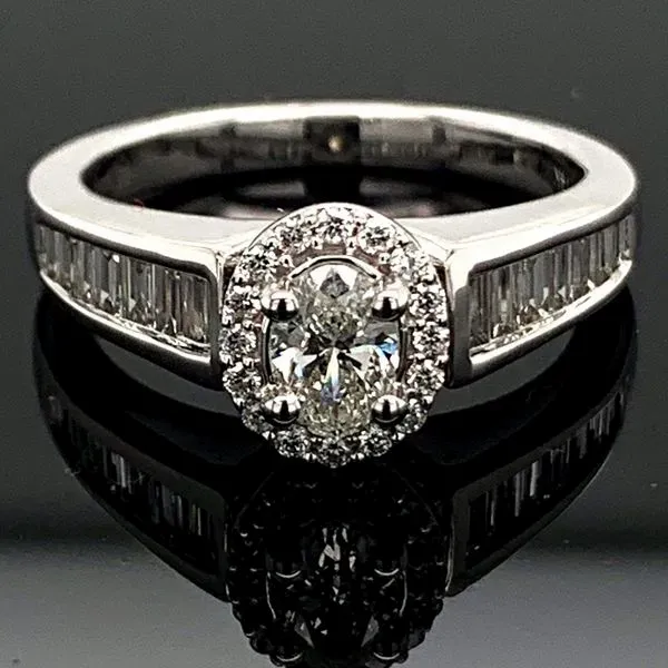 14K White Gold and Oval Diamond Halo Engagement Ring Geralds Jewelry Oak Harbor, WA