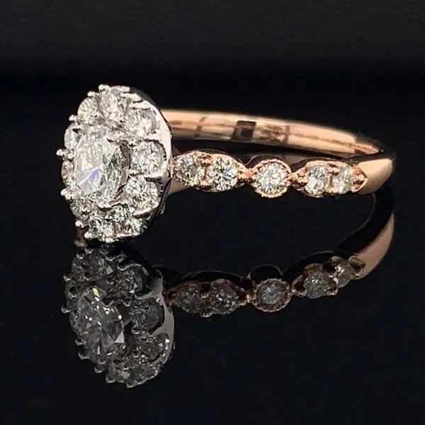 Rose Gold and Diamond Oval Halo Engagement Ring Image 2 Geralds Jewelry Oak Harbor, WA