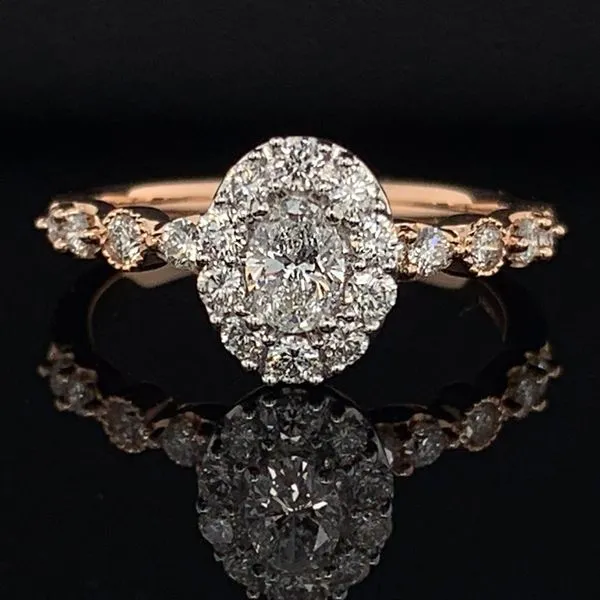 Rose Gold and Diamond Oval Halo Engagement Ring Geralds Jewelry Oak Harbor, WA