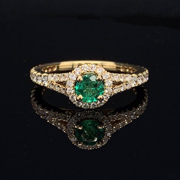 Emerald and Diamond Halo Engagement Ring Geralds Jewelry Oak Harbor, WA