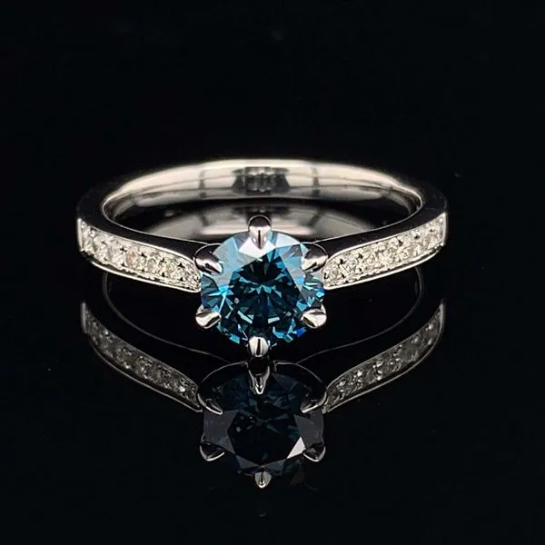 18K White Gold And Enhanced Blue And White Diamond Engagement Ring Geralds Jewelry Oak Harbor, WA