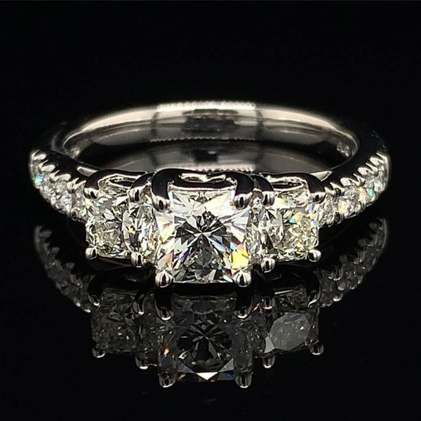Platinum And Diamond Square Radiant Cut 3 Stone Engagement Ring Geralds Jewelry Oak Harbor, WA