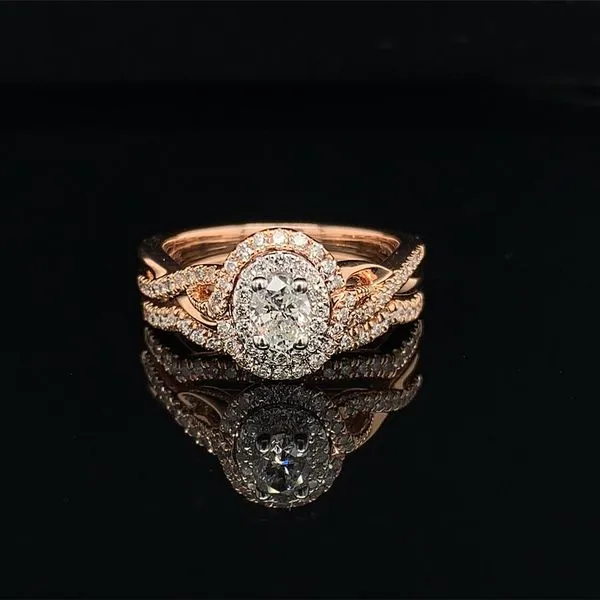 Rose Gold And Diamond Oval Halo Engagement Set Geralds Jewelry Oak Harbor, WA