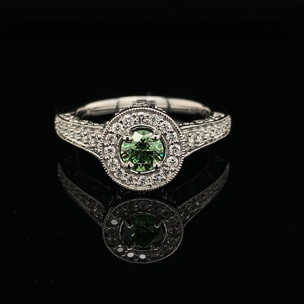 Enhanced Apple Green and White Diamond Engagement Ring Geralds Jewelry Oak Harbor, WA