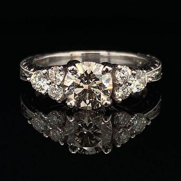 Ladies Carved 18K White/Yellow Gold And Diamond Engagement Ring Geralds Jewelry Oak Harbor, WA