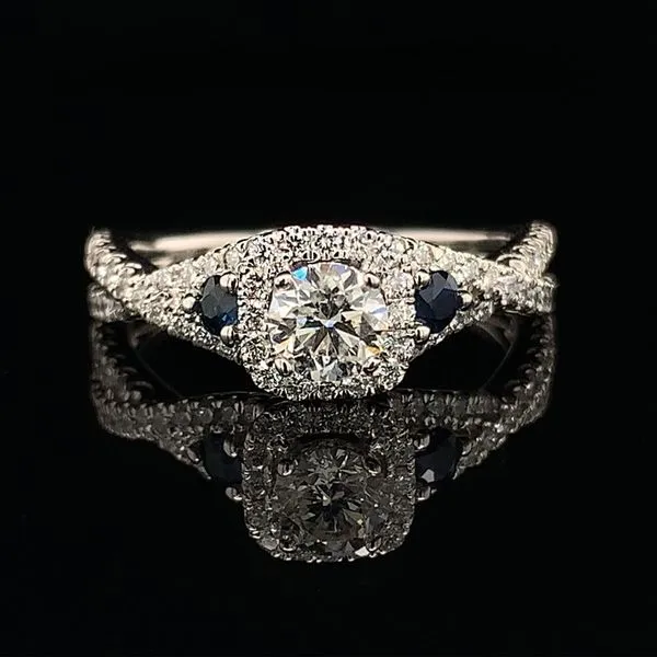 Diamond Twisted Style Halo Engagement Ring With Sapphire Accents Geralds Jewelry Oak Harbor, WA