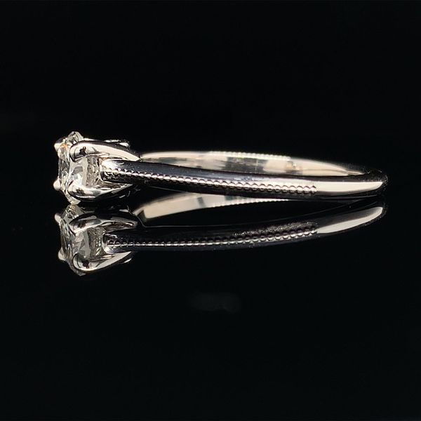 Diamond Solitaire Engagement Ring with Milgrain Knife Edge and Accent Diamonds Image 2 Geralds Jewelry Oak Harbor, WA