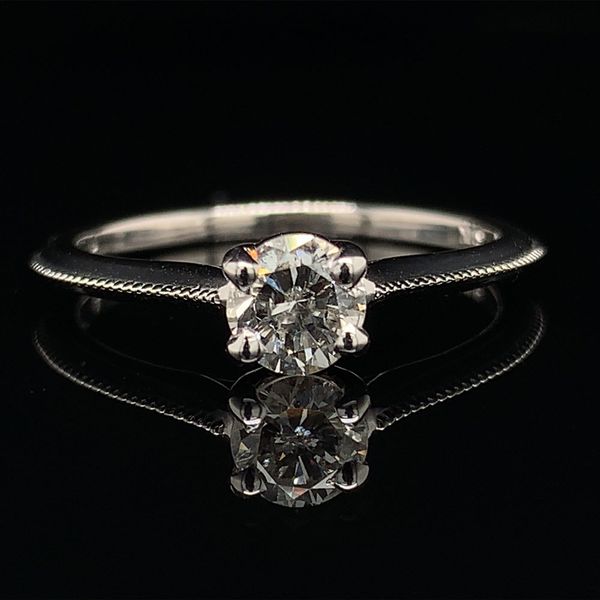 Diamond Solitaire Engagement Ring with Milgrain Knife Edge and Accent Diamonds Geralds Jewelry Oak Harbor, WA