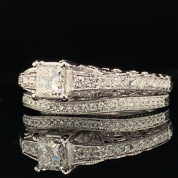 Carved Vintage Style Princess Cut Diamond Wedding Set Image 2 Geralds Jewelry Oak Harbor, WA