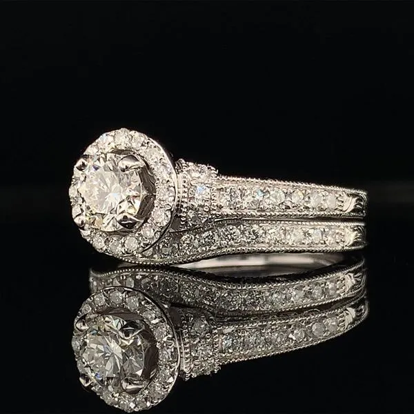 14K White Gold And Diamond Carved Ladies Wedding Set Image 2 Geralds Jewelry Oak Harbor, WA