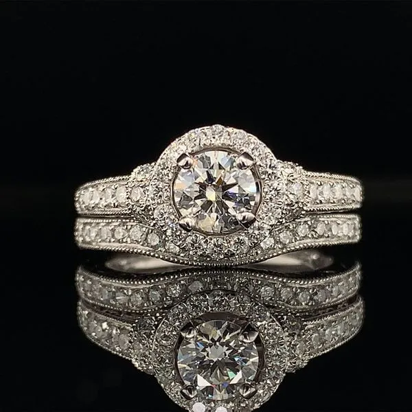 14K White Gold And Diamond Carved Ladies Wedding Set Geralds Jewelry Oak Harbor, WA