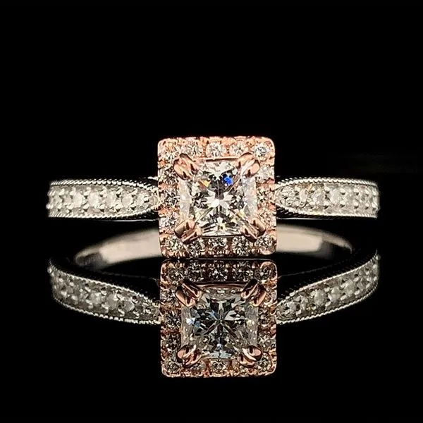 White And Rose Gold Princess Cut Diamond Halo Engagement Ring Geralds Jewelry Oak Harbor, WA