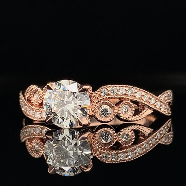 Rose Gold Diamond Engagement Ring with Milgrain Paisley Pattern Image 2 Geralds Jewelry Oak Harbor, WA